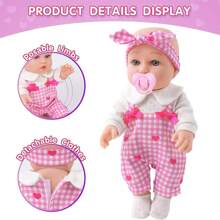 12 英寸可爱逼真娃娃服装套装，包括粉色工作服、发饰、奶嘴和其他配饰