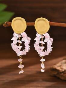 2 chiếc khuyên tai nhựa hình học phong cách cổ điển nhiều màu sắc, khuyên tai kẹp/đinh tán tua rua ngọc trai phong cách Baroque Boho dành cho nữ, phù hợp để đeo hàng ngày với mọi trang phục - Đá tự nhiên - Xem 3