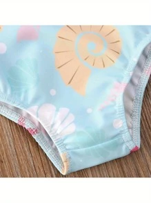 Baby Girls Summer One-Piece Swimwear Sleeveless Ruffles Shell Starfish Print Swimsuit Kids Cute Bow Backless Beachwear