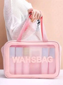 3PCS/1PC 透明化妆包、洗漱包、带字母印花、便携式、半透明 PVC 洗漱用品套装、PU 磨砂沐浴和游泳收纳包、大容量旅行化妆收纳包、化妆包化妆包、化妆包浴室配件返校