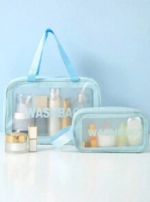 3PCS/1PC 透明化妆包、洗漱包、带字母印花、便携式、半透明 PVC 洗漱用品套装、PU 磨砂沐浴和游泳收纳包、大容量旅行化妆收纳包、化妆包化妆包、化妆包浴室配件返校