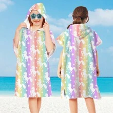 1 Peça Roupão de Banho Infantil, Roupão de Praia Infantil para Bebês e Crianças Pequenas, Toalha de Banho com Capuz de Microfibra Usável, Tartarugas, Flamingos, Unicórnios, Degradês, Rosquinhas, Listras, Tema de Palma, Casamento de Verão, Decoração de Casa de Banho, Volta às Aulas