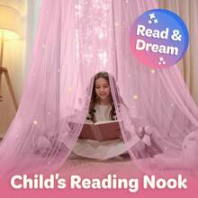 1Set Pink/Purple/Colorful/White/Blue Bed Canopy For Girls With Glowing Stars ,Baby/Children's Christmas Gifts,Canopy Bed Curtains | Fits Single, Twinr - Pink - View 4