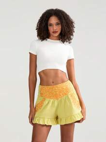 Women Shorts High Waist Flower Pleated Summer Casual Shorts Streetwear For Daily