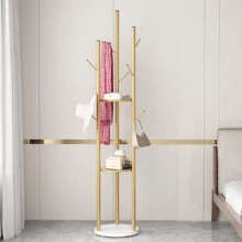 Gold Coat Racks Freestanding With 3 Storage Shelves, Metal Coat Racks Stand With 9 Hooks And Heavy Marble Base, Entryway Coat Racks Tree Hanger, Purses Racks - Gold - View 1