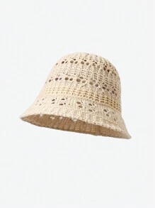 Swim Mod 1pc Women's Solid Color Woven Straw Beach Hat, Hollow And Breathable, Minimalist And Fashionable, Suitable For Beach, Sun Protection, For Spring/Summer - A - View 20