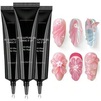 COLOURSMILE 3ST 3D 20ML SKULPTUR GEL För Naglar, Super Starkt Gel Nagellim För Nagel Charm 3D Naglar Bling Gel För Dekoration Gem Nail Art Jewel Diamonds Cured Behöver UV/LED Skönhetspresent