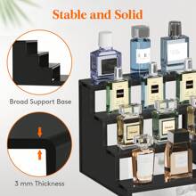 4 Tier Black Display Risers Stand, Plastic Cologne Organizer Perfume Stand, Display For Figures, Cupcake, Dessert, Spice, Fragrance, Countertop, Vanity, Dresser, Cabinet Use - màu đen - Xem 2