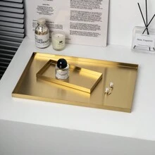 1pc Luxury Stainless Steel Metal Tray, High-End Golden Color Storage Tray, For Bedroom Cosmetics, Jewelry, Entryway Keys, Bathroom, Living Room Tabletop, Rectangular - Multicolor - View 6