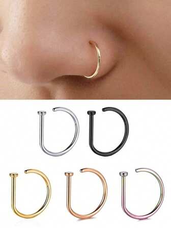 1/3/5Pcs Fake Piering Nose Ring Men Women Fashion 14K Golden D-Shape Punk Non Piercing Nose Clip Stainless Steel Perforation Septum Suitable For Teenagers Body Jewelry
