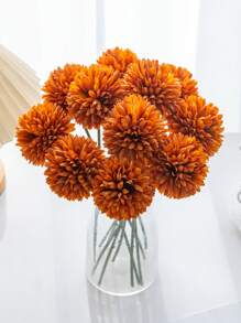 1/5/12pcs Artificial Chrysanthemum Flower Balls, Embroidered Floral Balls, Wedding Decor, Home Vase Decor, Restaurant/Living Room/Bedroom Floral Arrangement, Bridal Bouquet, Wrist Corsage, Boutonniere, Birthday Party Decor, New Year/Valentine's Day/Graduation Gift - Coffee Brown - View 4