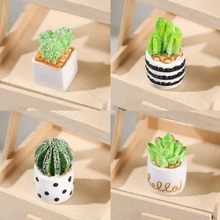 Set de 4/8 piezas de plantas artificiales miniatura vívidas aptas para casa de muñecas - Escala 1:12, suculentas y cactus realistas, macetas blancas y negras, resina duradera - Multicolor - Ver 11