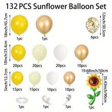 132pcs Sunflower Theme Balloon Party Garland Arch Kit, Yellow Flower Aluminum Film Balloon Kit, Birthday Party Decor, Wedding, Bridal Shower Party Decoration, Anniversary Party Decoration, Indoor And Outdoor Scene Setting Decoration Kits