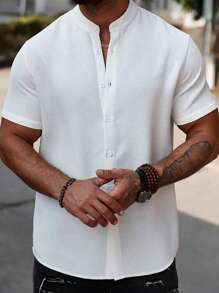 Men's Retro Old Money Style Plain Color Polo Shirt Casual, Simple, Fashionable, And Versatile