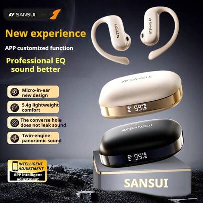 SANSUI 开放式蓝牙耳机 内置麦克风 高清通话降噪 W20全新APP操控 双频解码 运动防水防汗 超长续航 佩戴舒适 挂耳式