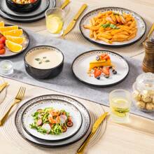 12 Pcs Stoneware Dinnerware Set, Beige Set, Dinner Plates, Dessert Plates And Bowls For 4 Person - Beige - View 8