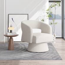 Nalupatio Swivel Barrel Accent Chair,Oversized Teddy Upholstered Round Swivel Chair,Modern Luxury 360 Degree Living Room Vanity Chair For Bedroom Office - 米色 - 查看 2