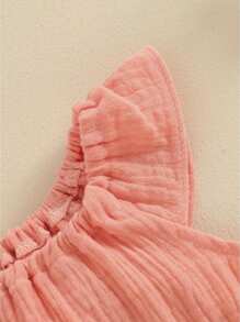 Ropa de bebé niña y niño de verano de algodón y lino - Pelele básico liso con volantes sin mangas, cómodo pelele para recién nacidos - Rosa - Ver 4