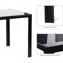 Dining Table And Chairs Set 6, Glass Kitchen Table With 6 Faux Leather Upholstered Metal Chairs Modern Dining Room Sets For Home - Black - View 4