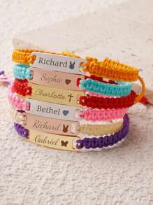 Custom Name Cute 14k Gold Stainless Steel Braided Bracelet For Kids - Back To School, Easter, Party Gifts,Multi-Functional,Ornamental,Letter,Engraved,Stylish,Modern,Colorful,Cute,Adorable,Casual,Custom,Personalised,Unique,Customized,Baby Gifts,Ideal Gifts For Him,Ideal Gifts For Her,Son,Daughter,Kids,Gala Night,Travel, School,Stainless Steel Jewelry - Weaving - View 1