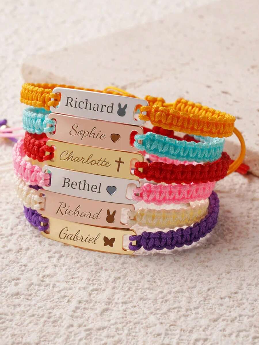Custom Name Cute 14k Gold Stainless Steel Braided Bracelet For Kids - Back To School, Easter, Party Gifts,Multi-Functional,Ornamental,Letter,Engraved,Stylish,Modern,Colorful,Cute,Adorable,Casual,Custom,Personalised,Unique,Customized,Baby Gifts,Ideal Gifts For Him,Ideal Gifts For Her,Son,Daughter,Kids,Gala Night,Travel, School,Stainless Steel Jewelry - Weaving - View 1