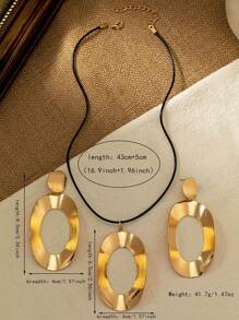 3pcs/Set Fashionable Hollow Oval Pendant Necklace And Earrings Jewelry Set, Suitable For Women Party, Gathering, Daily Wear, Gift - Jewelry Set - View 5