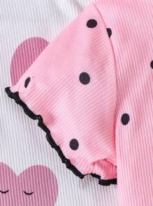 4pcs Set (2 Tops + 2 Pants) Cute Polka Dot & Heart Print Comfortable Lightweight Summer Loungewear - Multicolor - View 3