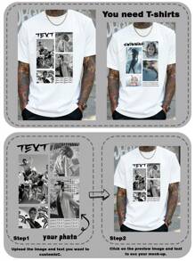 Personalized Photo Customized T-Shirt For Men, Spring/Summer, Customized Patterns - Upload Your Photo/Couple/Family/Pet/Best Friend, Input Your Text/Name/Message/Fun Texts/Blessings, Black Tee, Holiday Gift, Anniversary Gift, Company Team Building Uniform, Music Festival Outfit, Gift For Him, Short Sleeve, Party Wear Ornamental,Dawg Stylish,Fashion,Hipster,Contracted,Easy Costume,Modest Fashion,Minimal Chic,Casual Custom,Unique,Personalized Ideal Gifts For Him Family,Boyfriend,Friends,Children For Anniversaries,For Birthdays,For Holiday/Vacation