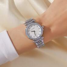 1pc/Set New Minimalist Women's Watch With Diamond-Studded Rectangular Dial And Stainless Steel Strap, Suitable For Daily Wear, Birthday, Gift For Her, Anniversary, Year-End Promotion, Singles' Day, Halloween Promotion, And Other Holiday Gifts