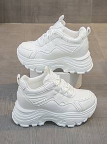 Women's Platform Casual Sneakers, Comfortable Breathable White Shoes, Women's Spring/Autumn Leisure Shoes, Fashionable & Versatile