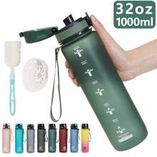 1 pieza Vaso de agua de plástico grande con capacidad de 750ml/1000ml y diseño degradado, incluye cepillo para el vaso y colador de té. Botella de agua para deportes al aire libre con bebida directa para un fácil manejo