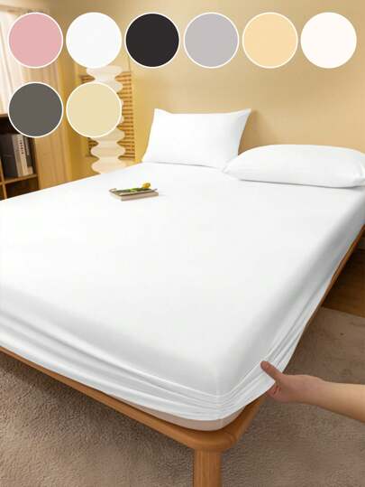 1pc Solid Color Fitted Sheet, Bed Sheet, Bedding, Mattress Cover, Soft And Comfortable Bedding For Bedroom, Mattress Protector For Bedroom, Skin-Friendly Bed Sheets, For All Seasons Dustproof Bedspread, Fitted Bottom Sheet For Twin, Full, King, Queen Size, Machine Washable, (Without Pillowcase), Perfect Holiday Gift