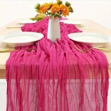 1 pièce Rose rouge Style balinais Chemin de table plissé - Gaze polyester torsadée bohème, parfait pour Noël, mariages et fêtes d'anniversaire - Framboise - Voir 3