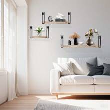 3x Floating Shelves Wooden Wall Mounted Shelves Storage And Display Racks Metal Brackets For Kitchen Bathroom Bedroom Living Room Office Rustic StyleRoom Decor - Wood Color - View 2