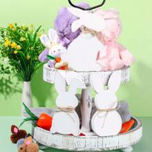3 Pcs Easter Bunny Table Wooden Signs With Rope Easter Spring Wooden Tiered Tray Decor Rabbit Tabletop Party Centerpiece Signs Spring Decorations For Home Dining Room Desk Office Gifts Birthday Graduation - White - View 2