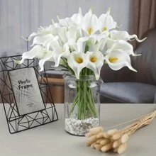 20/30 件人造白色马蹄莲，真实触感，家庭花园办公室派对婚礼花束中心装饰，花卉家居装饰