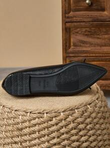 WHDXY 女士法式平底鞋，尖头蝴蝶结设计，低鞋面，休闲黑色复古乐福鞋，百搭芭蕾平底鞋