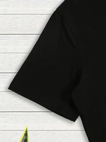 Women'S Round Neck Printed T-Shirt - Black - View 4