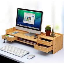 SENDERPICK Wooden Monitor Stand With 3 Lockable Drawers, Monitor Riser For Desk, 180° Swivel Angle - màu gỗ - Xem 8