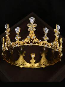 1 pieza Accesorio elegante de cabello redondo para novia y boda, diadema de princesa, corona, tiara, adecuado para fiesta de disfraces, cumpleaños, fotografía de boda, corona de novia de aleación con cristales, accesorio de cosplay, accesorio de kimono - Multicolor - Ver 6