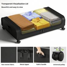 2 uds caja de almacenamiento inferior de cama con ruedas y cubierta, a prueba de polvo con ventana de visualización transparente, caja de almacenamiento para cabecera de cama