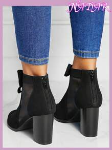 Women's Fashion Hollow Out Bowknot Open Toe Platform Thick High Heel Sandals, Suitable For Spring/Autumn - Black - View 5