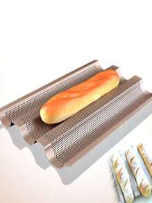 1pc Gold French Baguette Cake Mold, Perforated Bread Loaf Baking Tray, Non-Stick French Stick Bread Pan, Wavy Slot Toast Box, Baking Tool