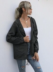 Chaqueta cortavientos ligera con cremallera para mujer, adecuada para senderismo al aire libre, deportes, chaqueta fina cortavientos y resistente a la lluvia - Negro - Ver 3
