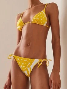 2pcs Pineapple Print Bikini Set - Yellow - View 3