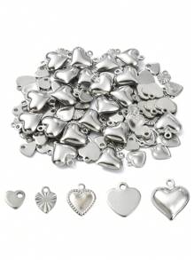 Approx. 100 PCS Mixed Gold And Silver Color Stainless Steel Heart Pendants, Suitable For DIY Jewelry Making And Valentine's/Mother's Day Gifts