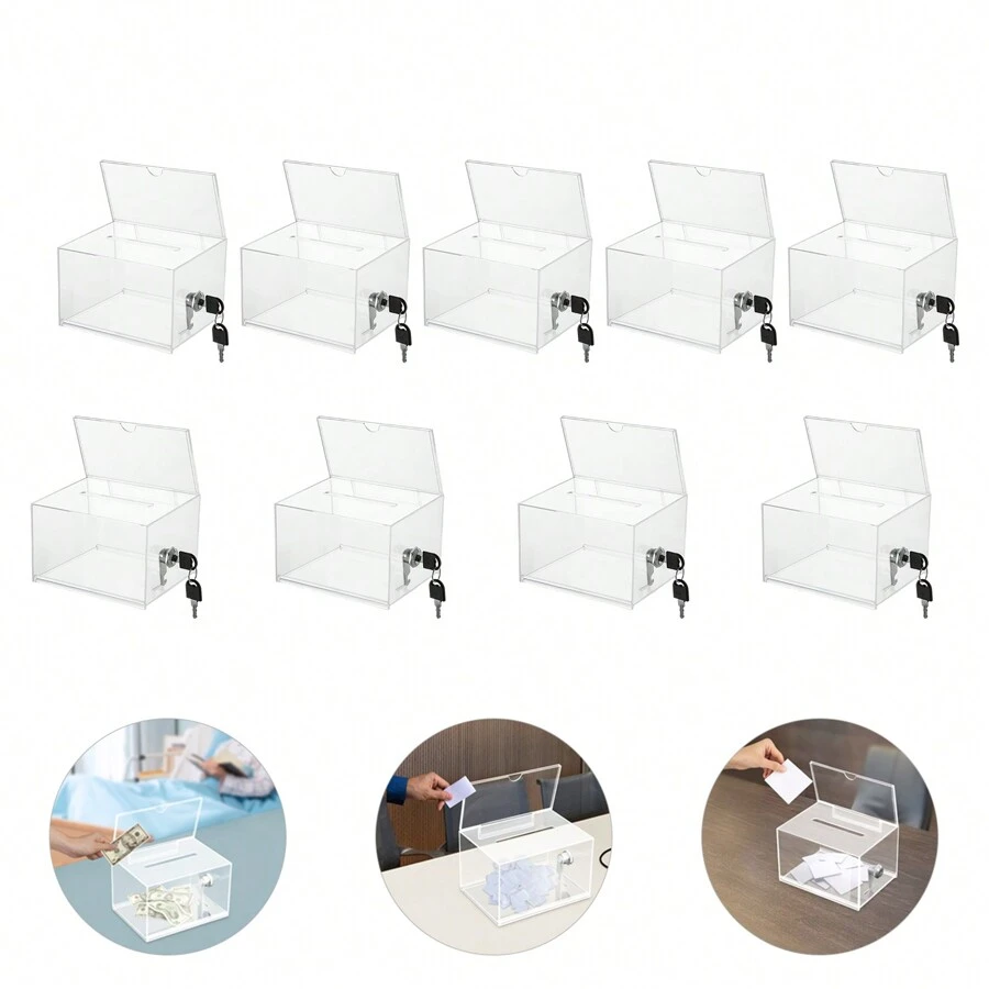 SENDERPICK 9* Donation Boxes Donation Box, Clear Acrylic Box, Suggestion Box - Clear - View 1