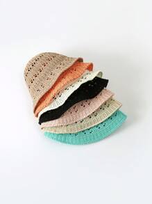 Swim Mod 1pc Women's Solid Color Woven Straw Beach Hat, Hollow And Breathable, Minimalist And Fashionable, Suitable For Beach, Sun Protection, For Spring/Summer - A - View 5