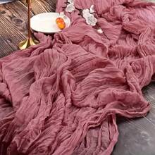 1pc Pink Balinese Pleated Chiffon Table Runner - Bohemian Style Twisted Gauze, Polyester Blend, Perfect For Christmas, Weddings & Birthday Parties - Pink - View 3
