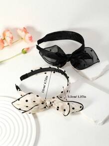 2/1 Pcs Polka Dot Bow Headband, Solid Color Elegant Fabric Headwrap Suitable For Daily Commute And Party